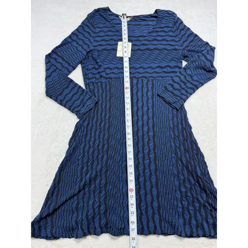 Chalet et Ceci NWT Navy & Black Crinkle Dress Waterfall A Line Lagenlook Sz XL